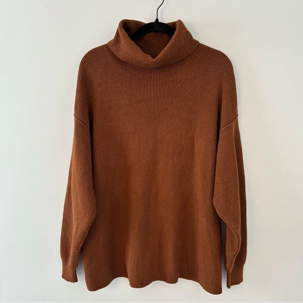 Free People Softly Structured Tunic Sweater Pullover Ribbed Knit Turtleneck